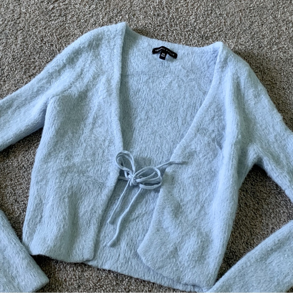 Light Blue Fuzzy Tie Cardigan